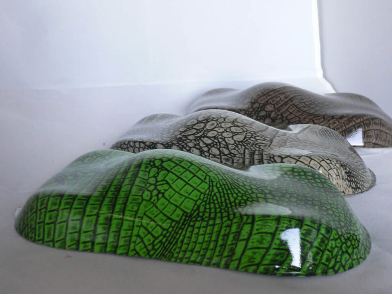 crocodile over bright green, beige and brown