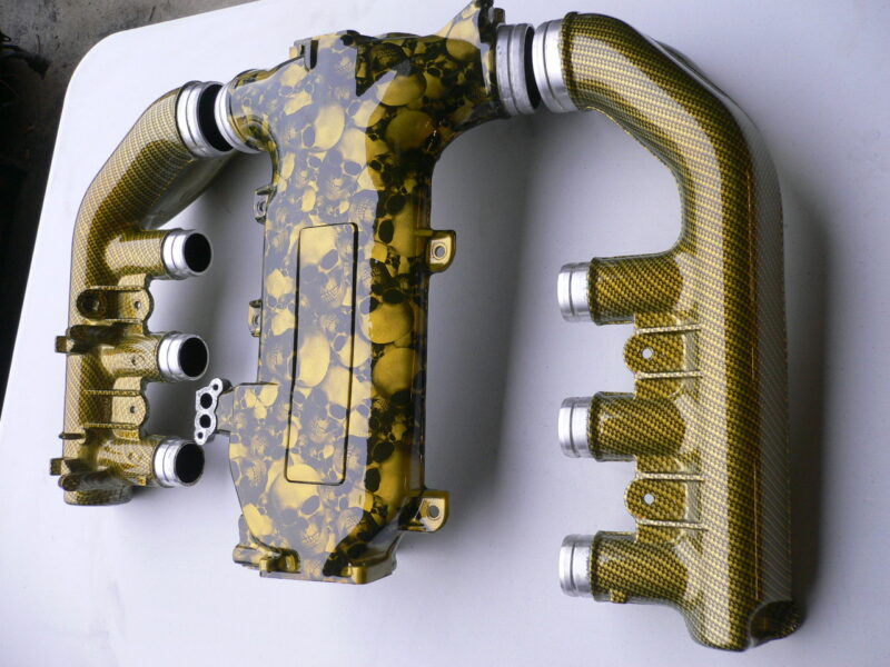 Vauxhall vectra plenum assembly with black carbon & skulls on yellow base (2)