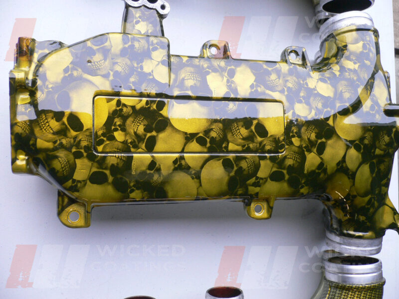 Vauxhal Vectra V6 plenum with skull water transfer printed under pagan gold kandy