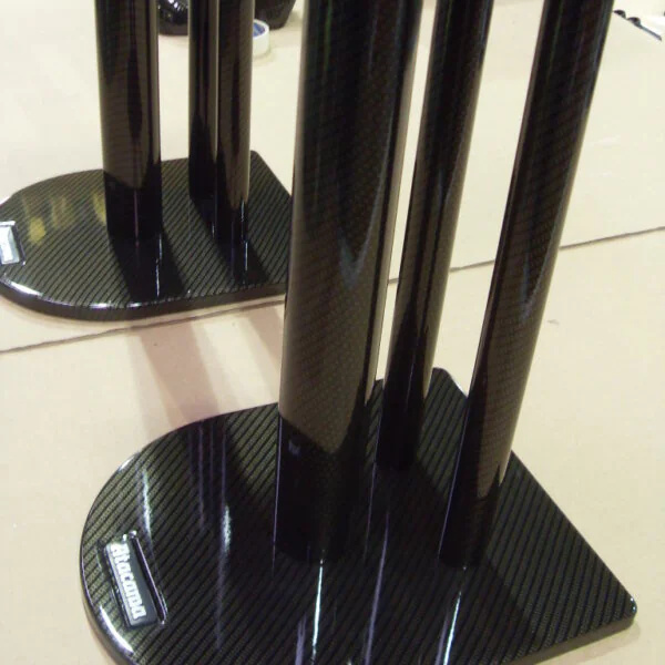Black painted and carbon dipped speaker stands
