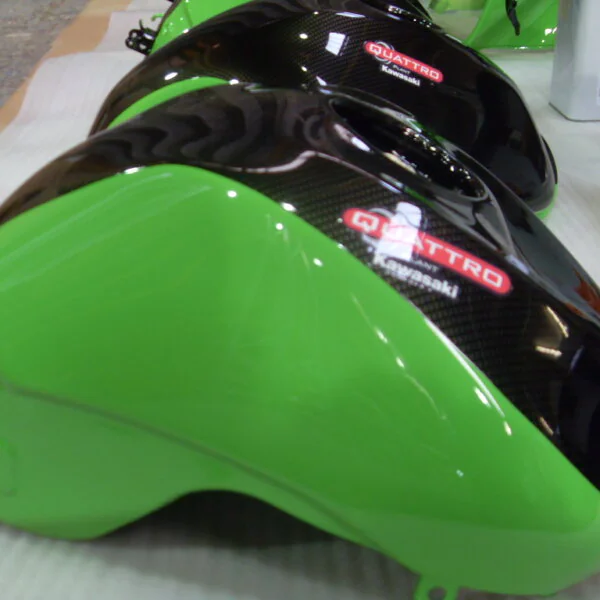 Bournemouth Kawasaki Race Team custom painted and carbon dipped parts