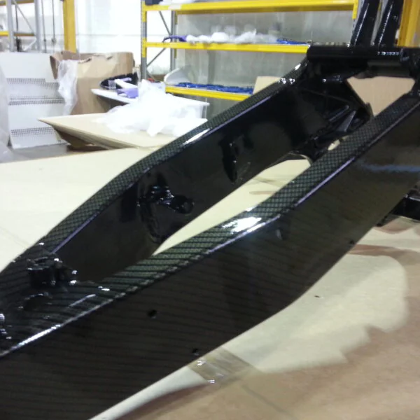 Motorbike parts coated in carbon fibre