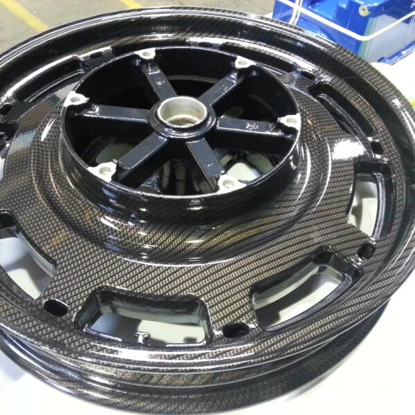 Motorbike Alloy Wheels Coated In Carbon Fibre Painted Black