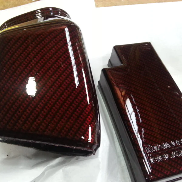 Car Engine Parts Coated In Carbon Fibre Hydrographic Film Painted Dark Red