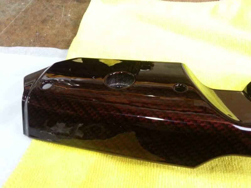 Car Engine Parts Coated In Carbon Fibre Hydrographic Film Painted Dark Red