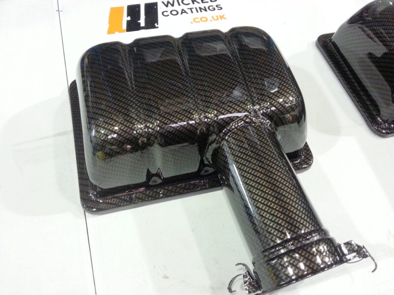 Car Air Filter Case Coated In Carbon Fibre Hydrographic Film Painted Black