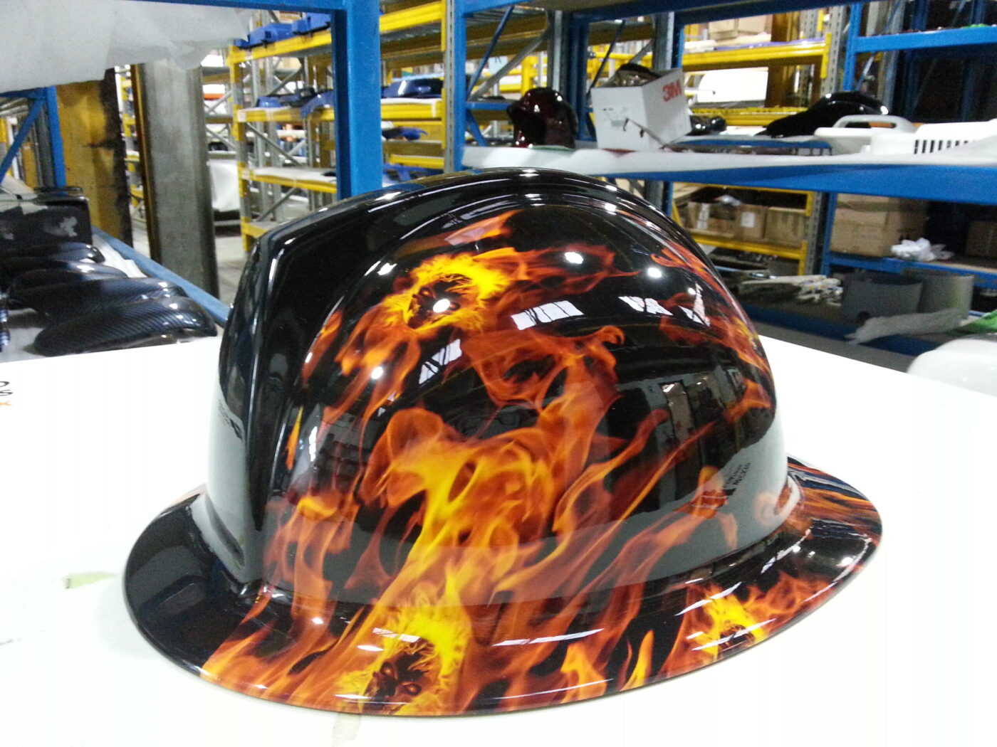 Fire Helmet Coated In Flames Of Fire Hydrographic Film