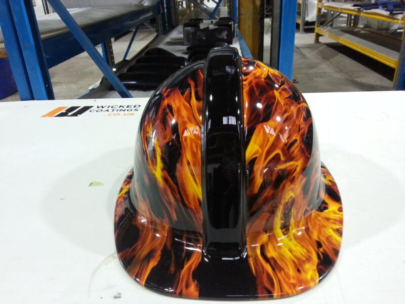 Fire Helmet Coated In Flames Of Fire Hydrographic Film
