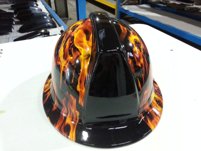 Fire Helmet Coated In Flames Of Fire Hydrographic Film