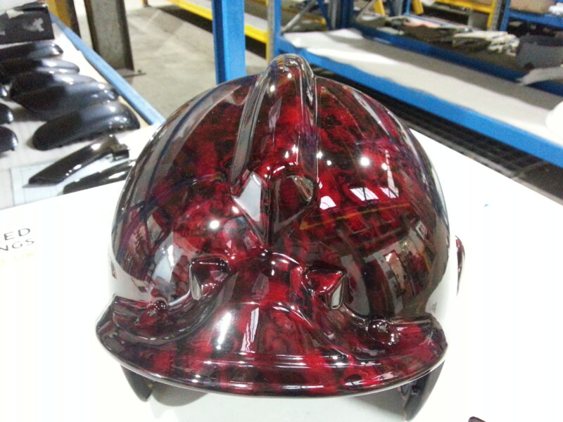 Fire Helmet Coated In Skull Hydrographic Film Painted Dark Red