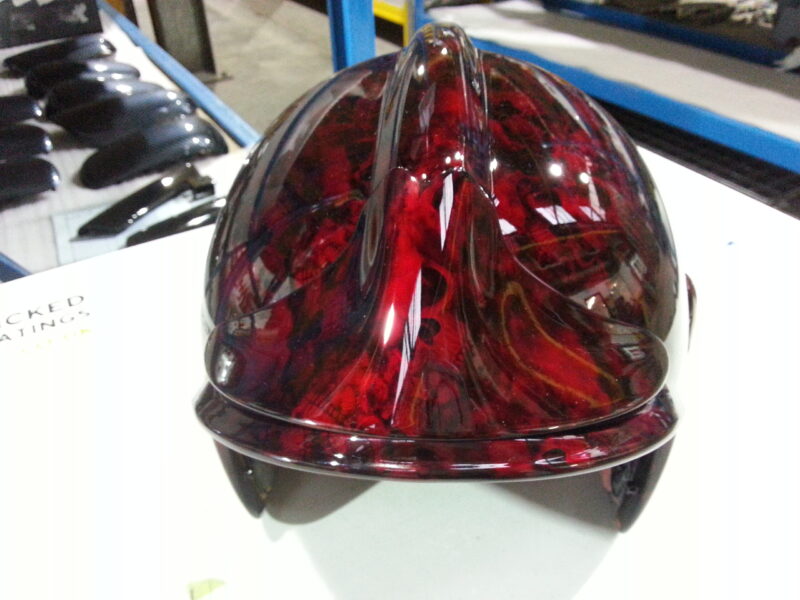 Fire Helmet Coated In Skull Hydrographic Film Painted Dark Red