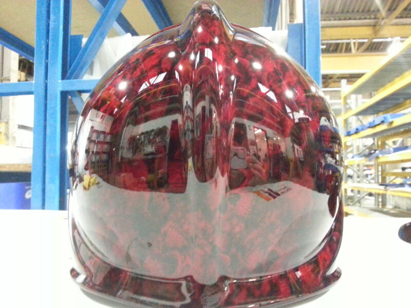 Fire Helmet Coated In Skull Hydrographic Film Painted Dark Red