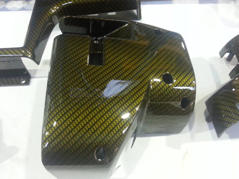 Car Interior Various Elements Coated In Carbon Fibre Hydrographic Film Painted Dark Yellow