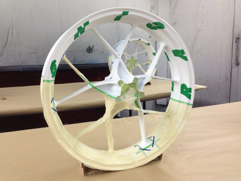 KTM Racing wheels painted white and green