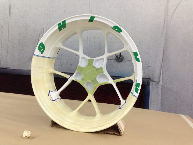 KTM Racing wheels painted white and green