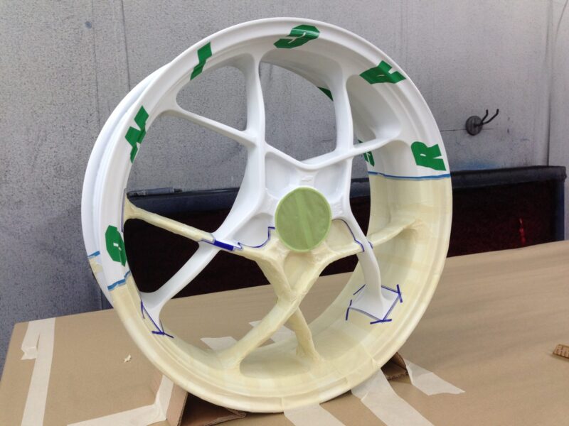 KTM Racing wheels painted white and green