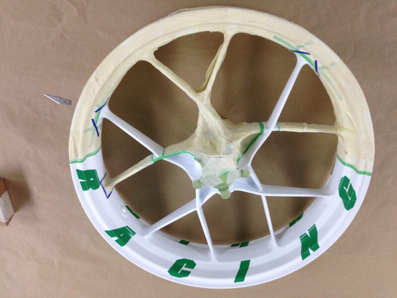 KTM Racing wheels painted white and green
