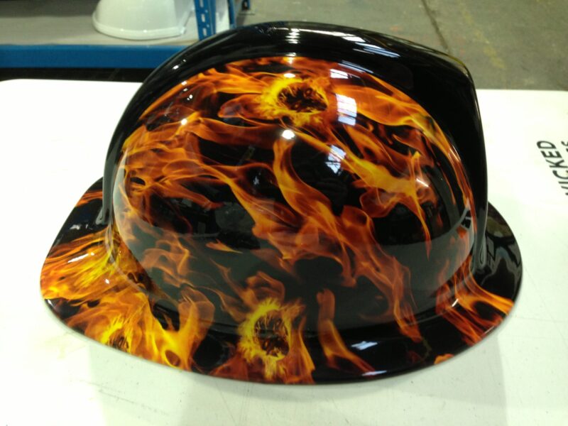 Fire Helmet Coated In Flames Of Fire Hydrographic Film