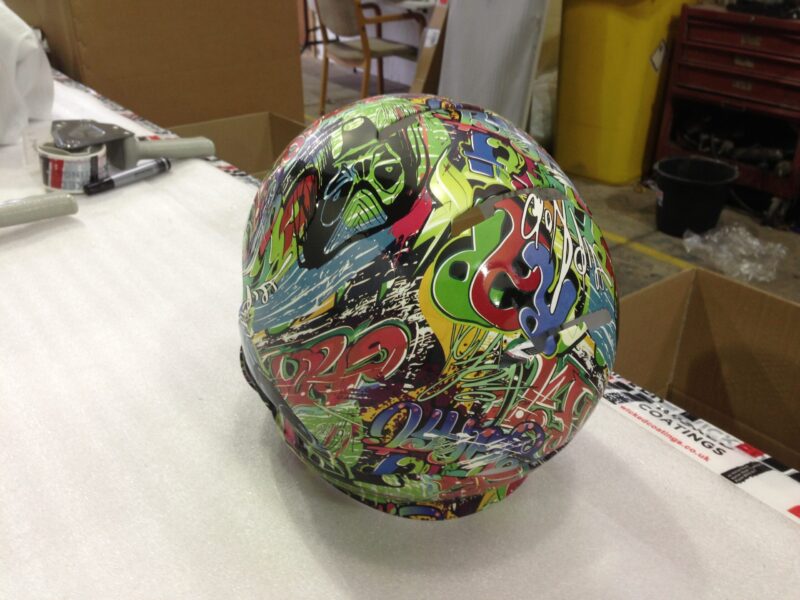 Motorbike Helmet Coated In Graffiti Hydrographic Film