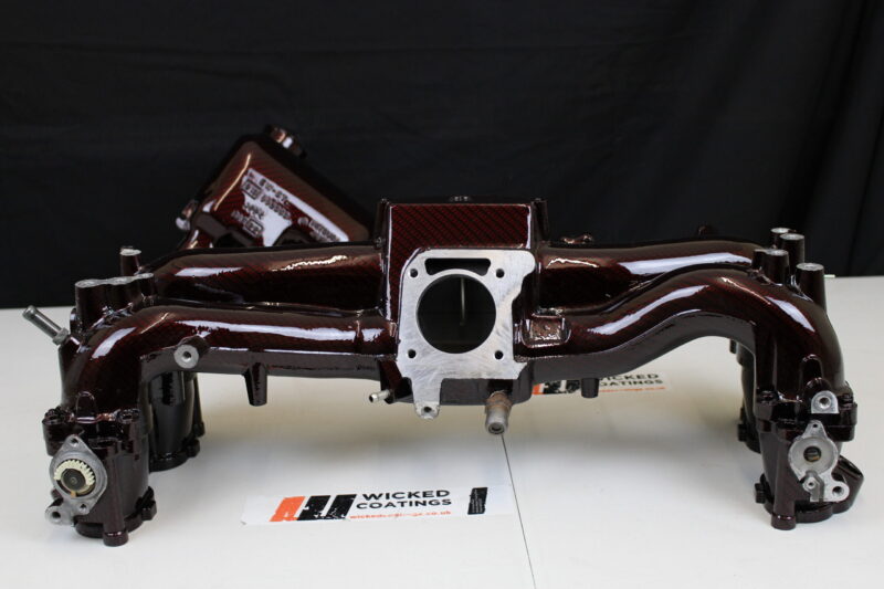 Engine Parts Coated In Carbon Fibre Painted Dark Red