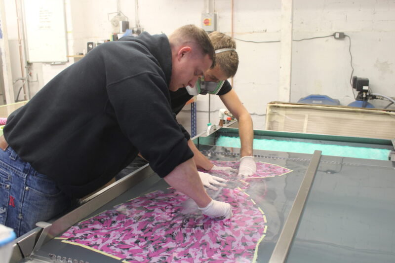Motorbike tank painted in white, coated in fancy como hydrographic film.
