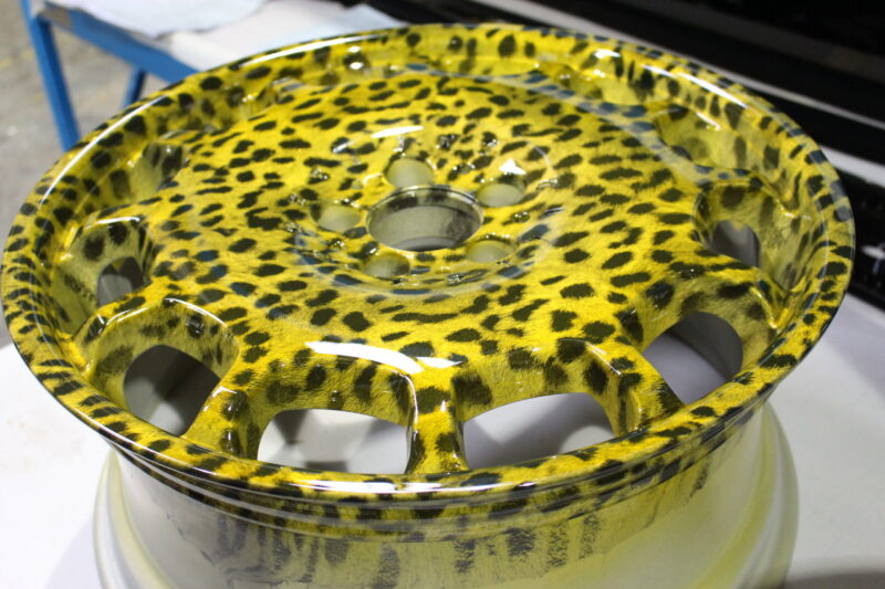 Mercedes alloy wheels coated in yellow panther coating