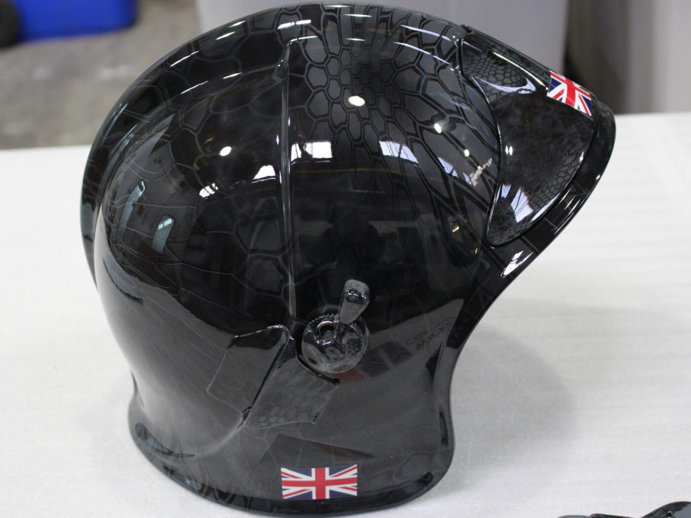 Fire Helmet Coated In Camouflage Hydrographic Film Painted Black