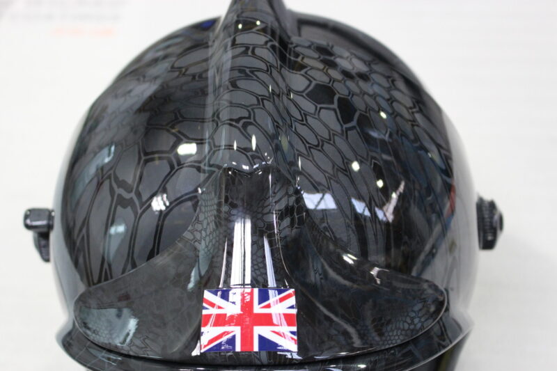 Fire Helmet Coated In Camouflage Hydrographic Film Painted Black
