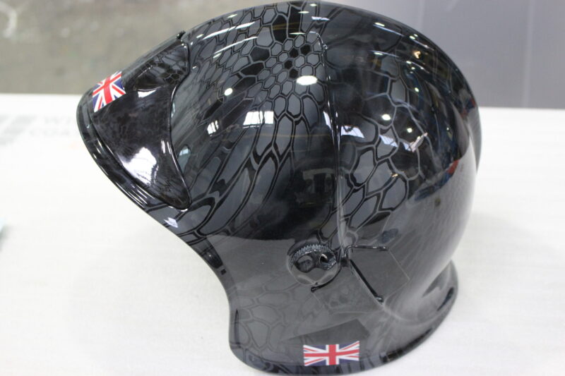 Fire Helmet Coated In Camouflage Hydrographic Film Painted Black