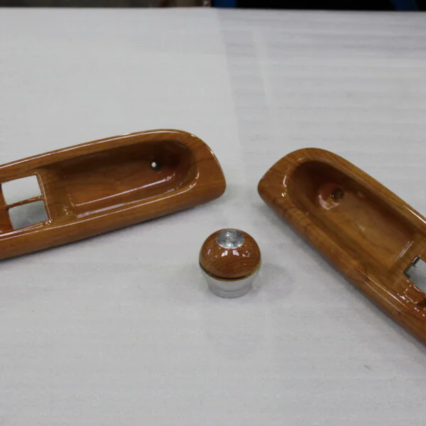 Car interior elements coated in wood