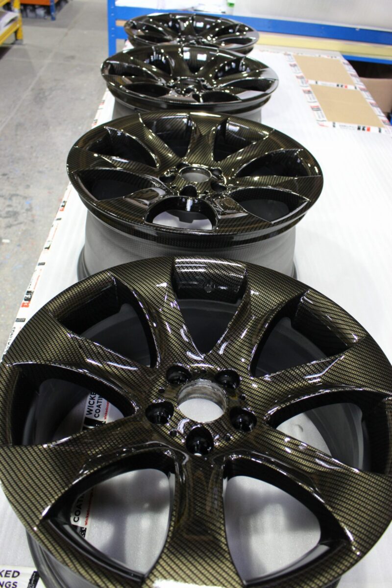 BMW alloy wheels coated in carbon fibre