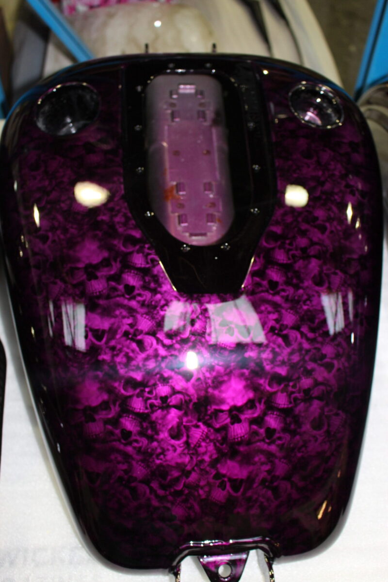 Motorbike Parts Coated In Skull Painted Dark Magenta