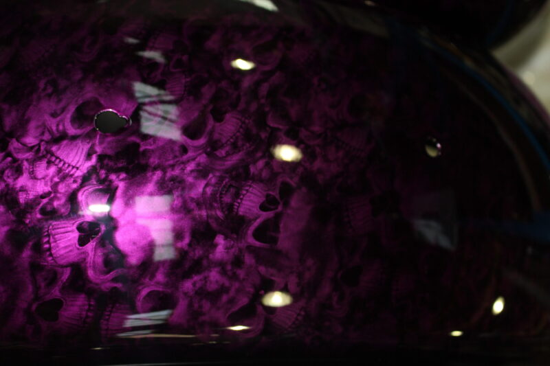 Motorbike Parts Coated In Skull Painted Dark Magenta