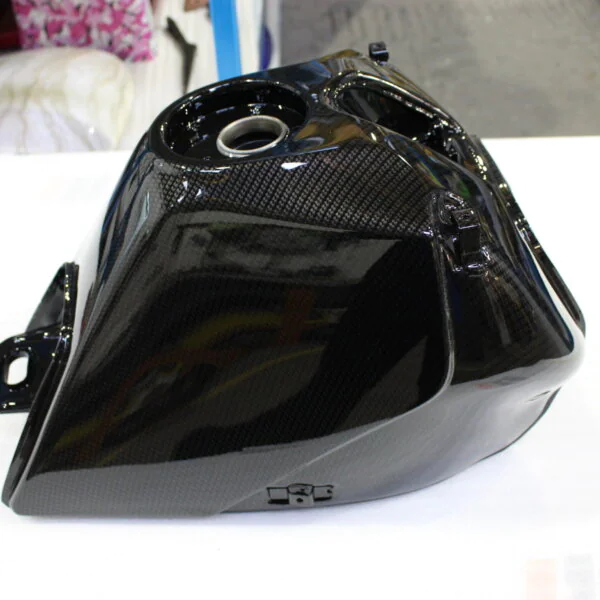 Motorbike tank coated in carbon fibre