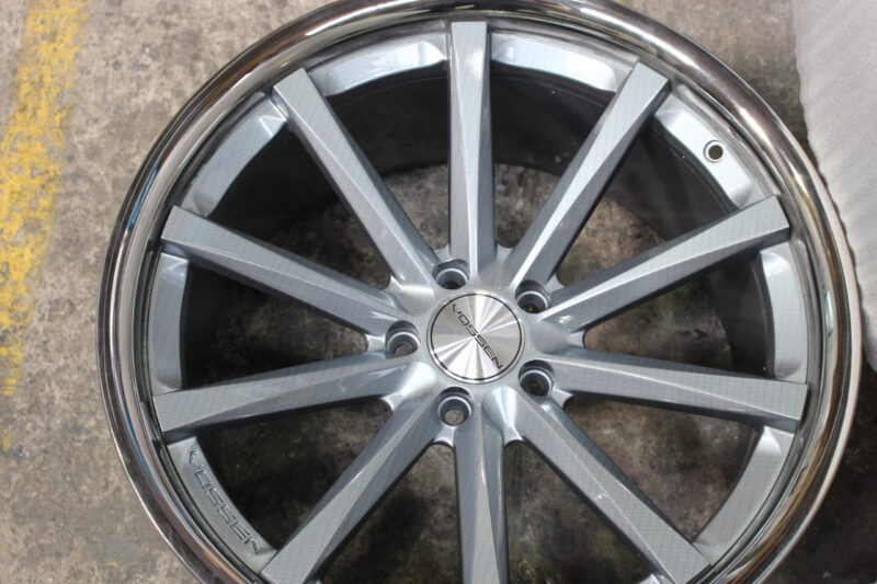 Car Alloy Wheels (Vossen) Coated In Carbon Fibre Painted Grey