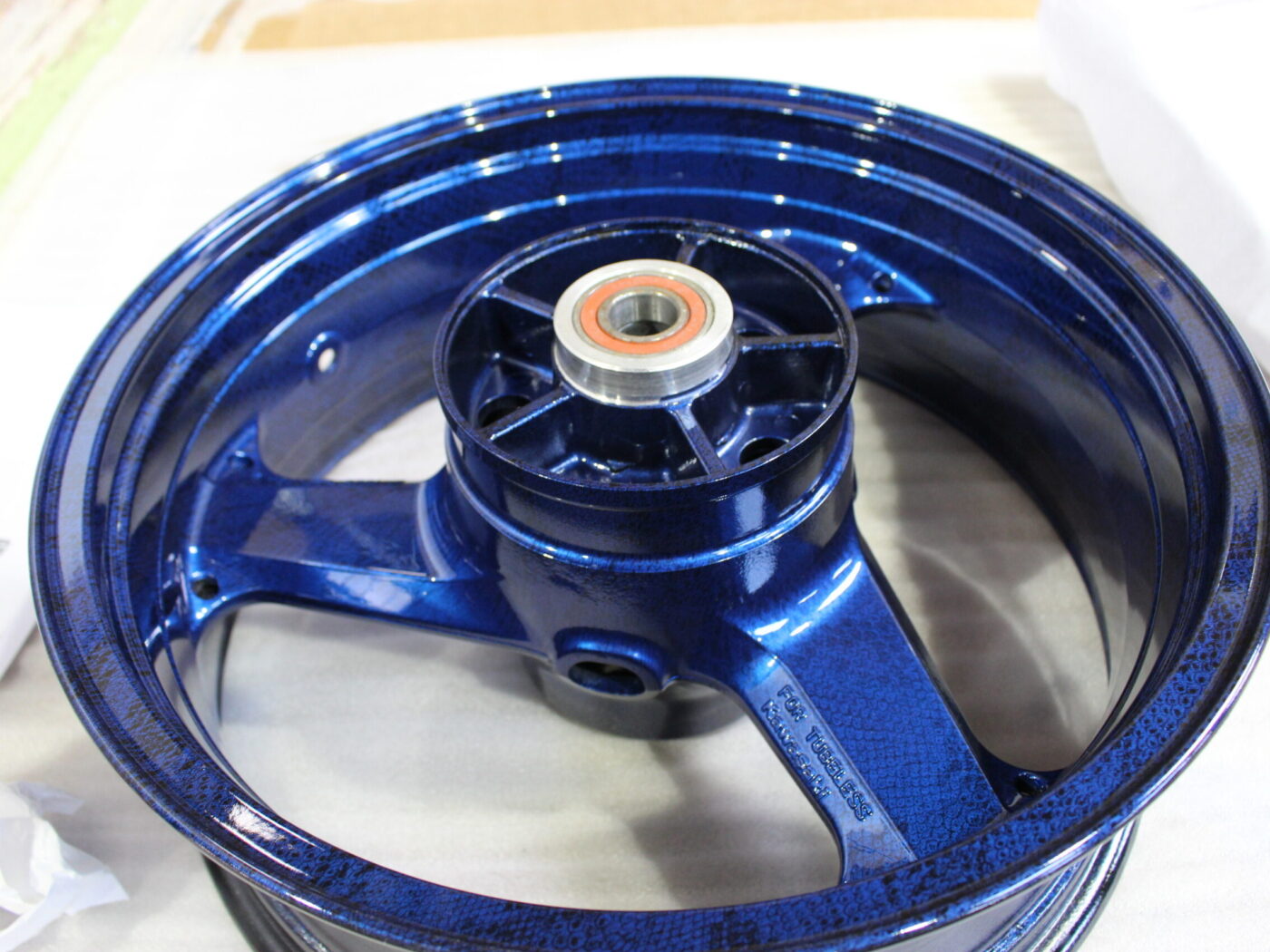 Motorbike Wheels Coated On Snake Skin Hydrographic Film And Painted Blue