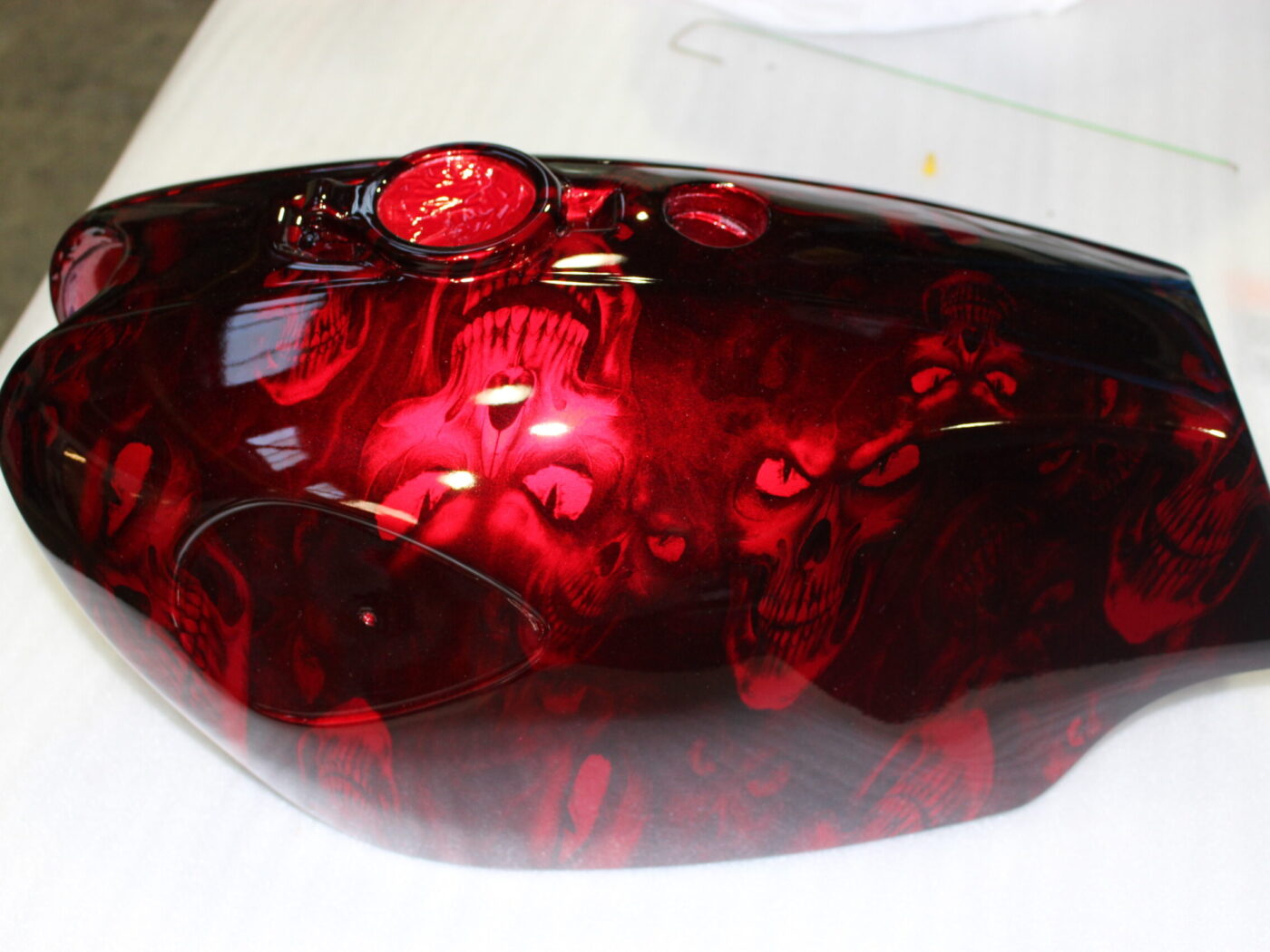 Motorbike Tank Coated In Skull Painted Red