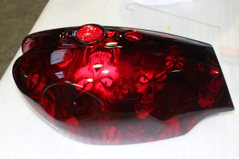 Motorbike Tank Coated In Skull Painted Red
