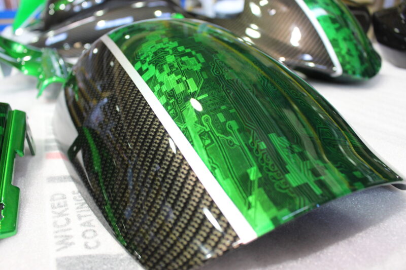 Triumph coated in carbon fibre painted green ( Pool Bike Show )