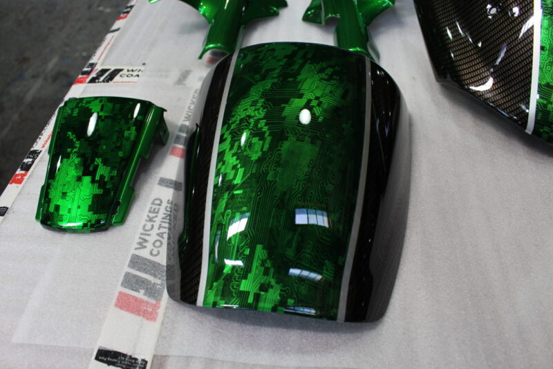 Triumph coated in carbon fibre painted green ( Pool Bike Show )