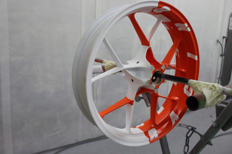 KTM Racing wheels painted white and orange