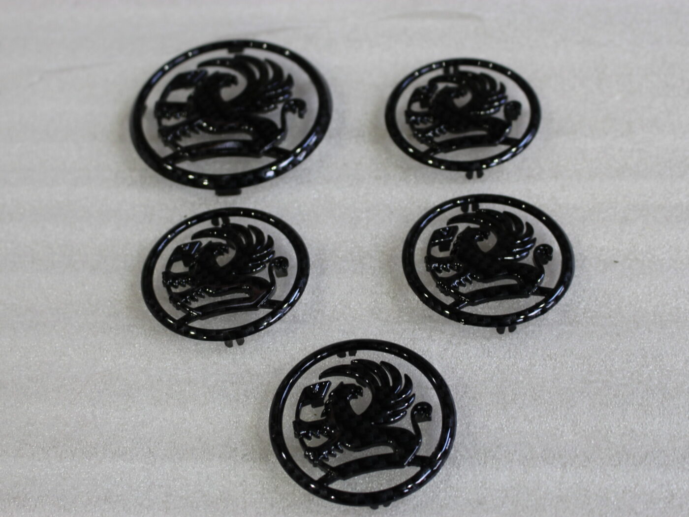 Vauxhall badge coated in carbon fibre