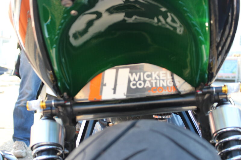 Triumph coated in carbon fibre painted green ( Pool Bike Show )