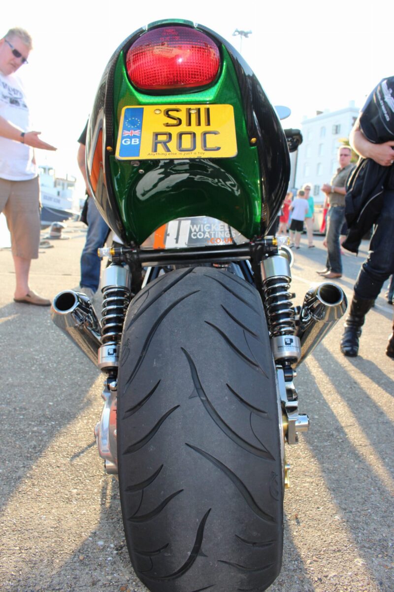 Triumph coated in carbon fibre painted green ( Pool Bike Show )