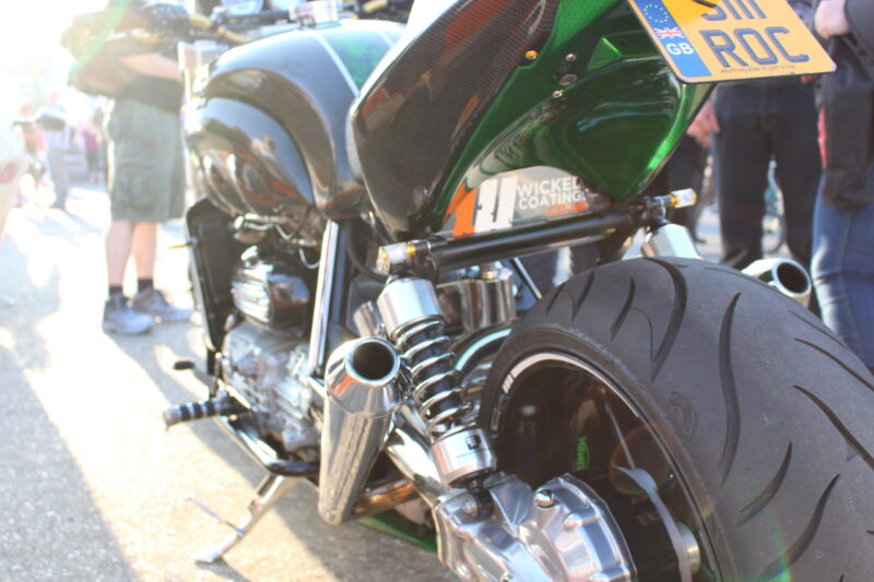 Triumph coated in carbon fibre painted green ( Pool Bike Show )