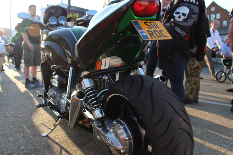 Triumph coated in carbon fibre painted green ( Pool Bike Show )