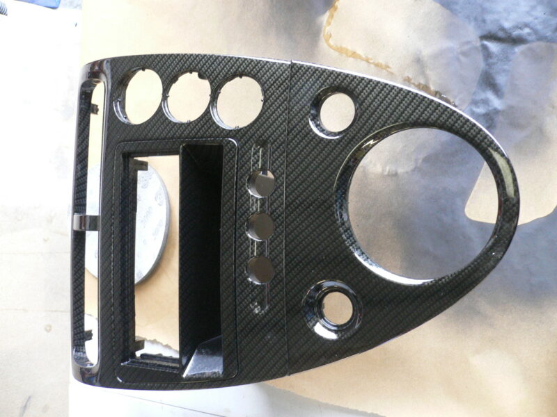 Car interior various elements coated in carbon fibre hydrographic film painted black