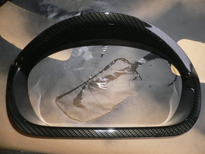 Car interior various elements coated in carbon fibre hydrographic film painted black