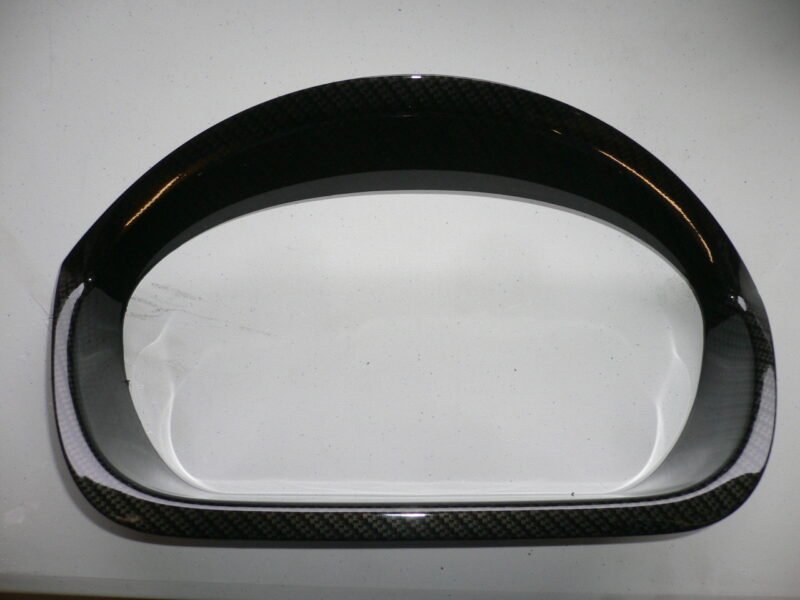 Car interior various elements coated in carbon fibre hydrographic film painted black