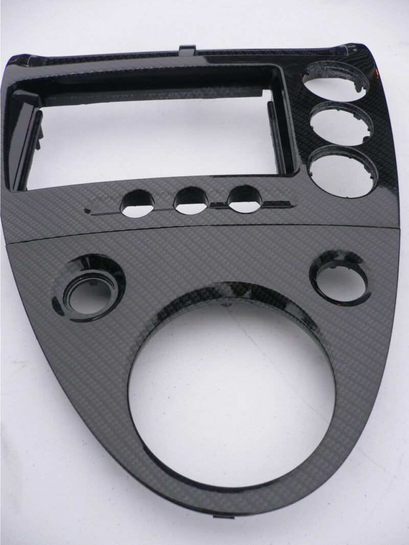 Car interior various elements coated in carbon fibre hydrographic film painted black